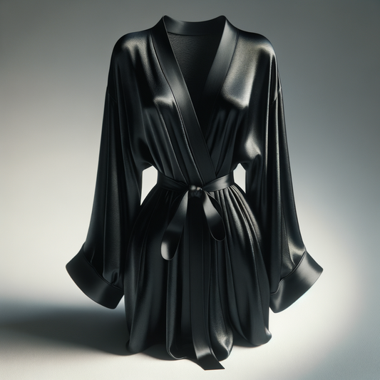 Short silk robe black